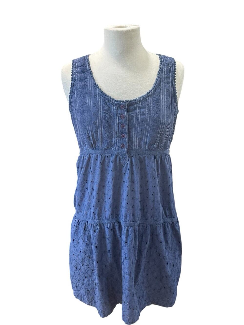 PrAna Kendall Blue Eyelet Tiered Blue Shift Dress Women’s Size Medium